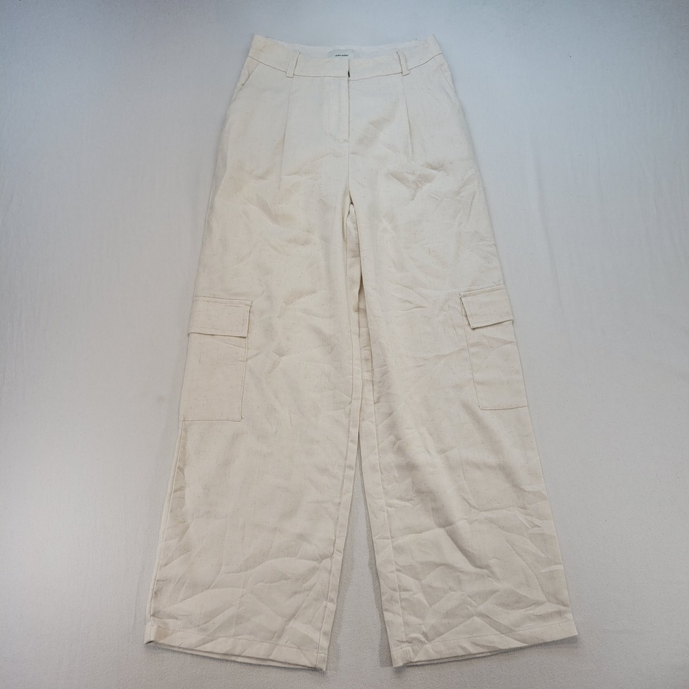 Vero Moda Cargo Pants Womens 26 Off White Wide Leg Linen Blend Utility